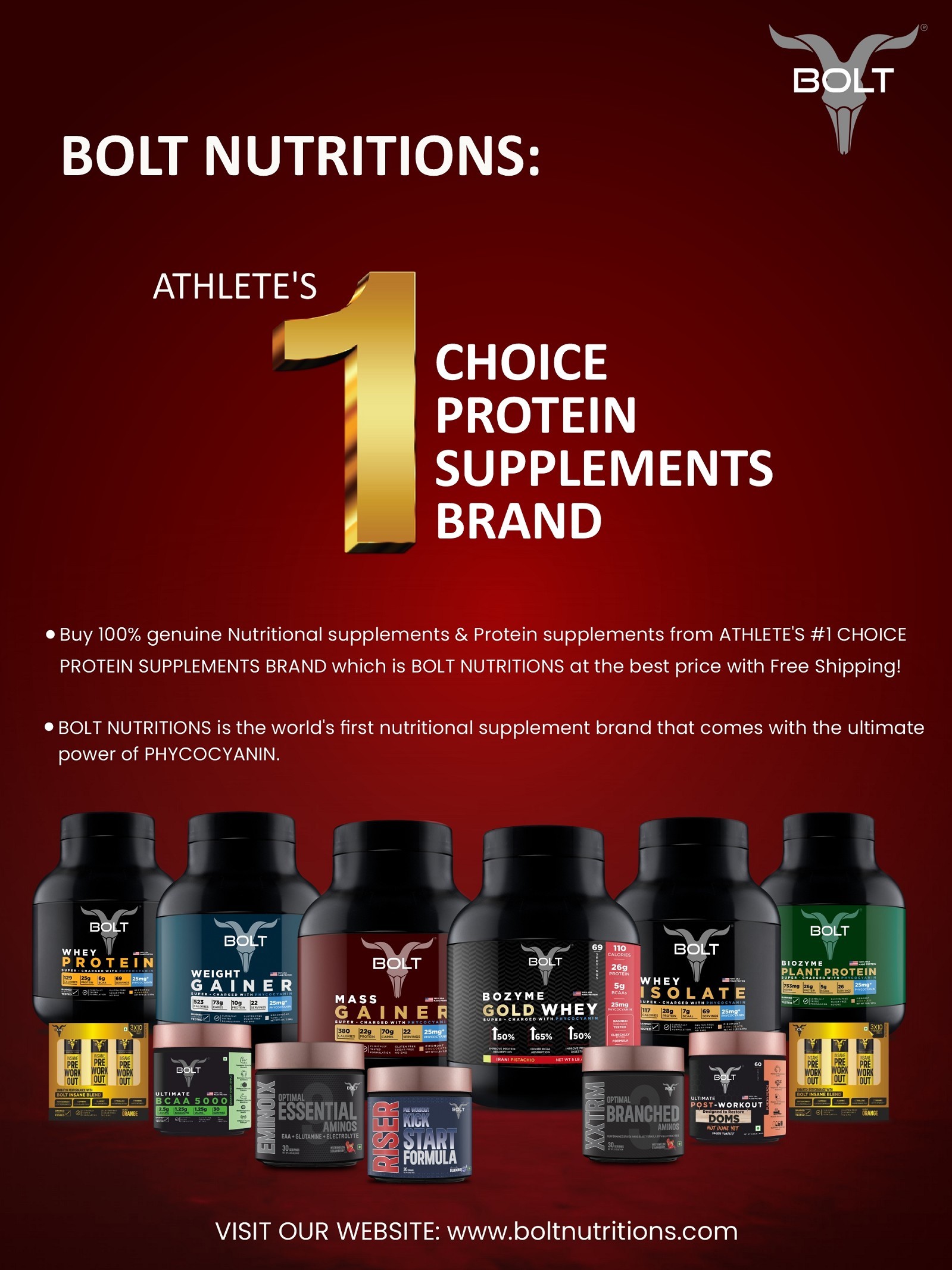 BOLT NUTRITIONS: ATHLETE'S #1 CHOICE PROTEIN SUPPLEMENTS BRAND  