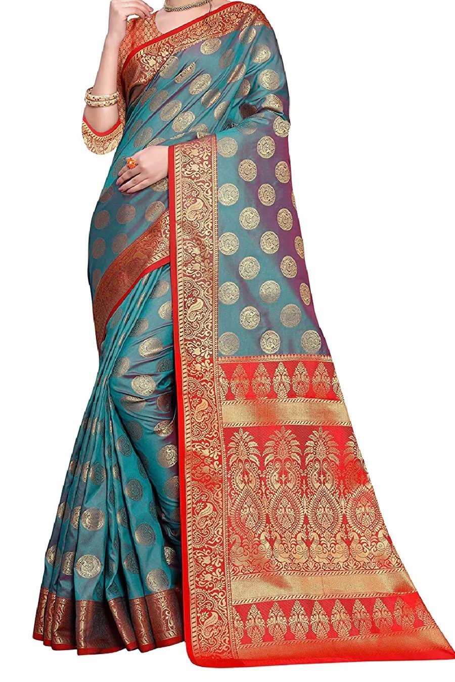 Jacquard Woven Fabric Kanjivaram Silk Saree